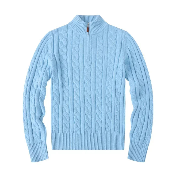 Autumn Winter Pullovers Sweaters Men'S Casual Stand-Up Collar Half-Zip Knitted Coat Fit