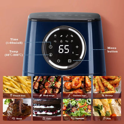 Oil Free Fryer 8 Preset Menu Manual Mode 1400W LED Touch Panel Air Fryer 4,2 Litre Capacity BPA Free Non-stick Basket Blue Color