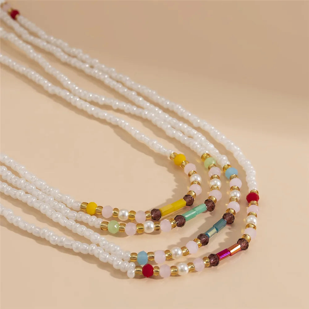 4Pcs/Set Boho Sweet Simulated pearls Waist Chain for Women Trendy Colorful Elastic Beaded Belly Chains Set Bikini Body Jewelry