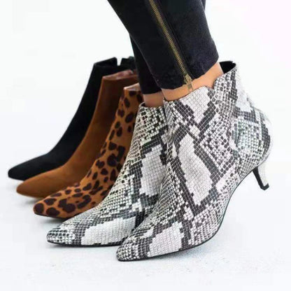 2024 Toe Stiletto Pointed Ankle Boots Fashion Boots Spring autumn Print Leopard Side Zipper Large Size Mid Heel Ankle Boot women