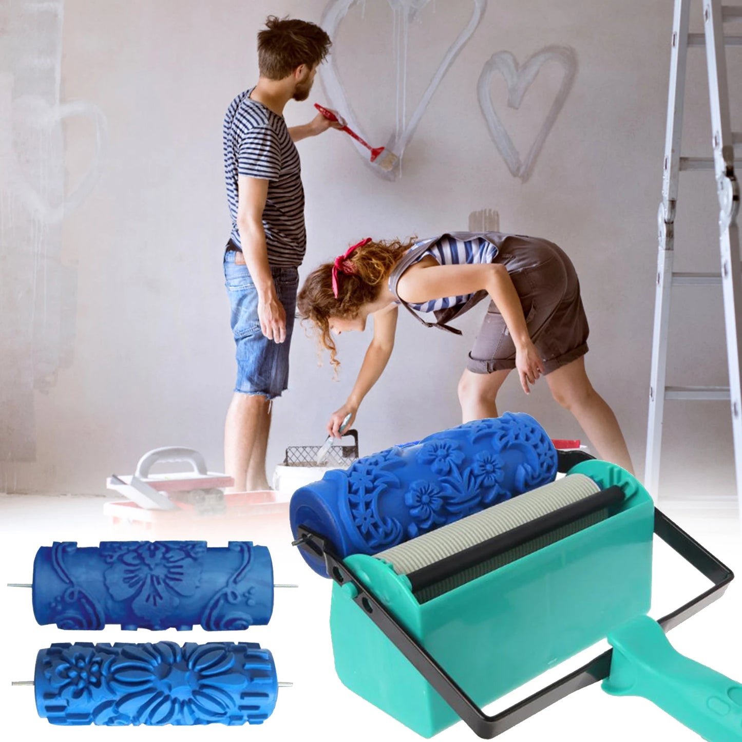 Roller And Patterned Paint Machine Wall Tools 5" Rubber Roller Brush Tool Set 3D Pattern Wallpaper Room Decor Painting Machine