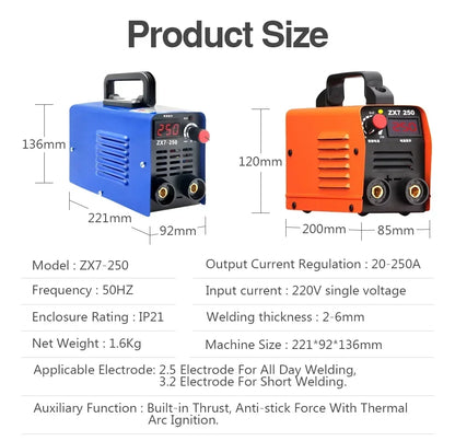 Mini ZX7-250 Electric Welder 220V Arc Welding Machines IGBT DC Inverter Handheld ARC Welders Suitable for Home Welding Tools