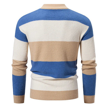 Fashion Patchwork Knitted Sweater Men Autumn Winter Mock Neck Long Sleeve Knit Pullovers Mens Youthful Vitality Casual Sweater