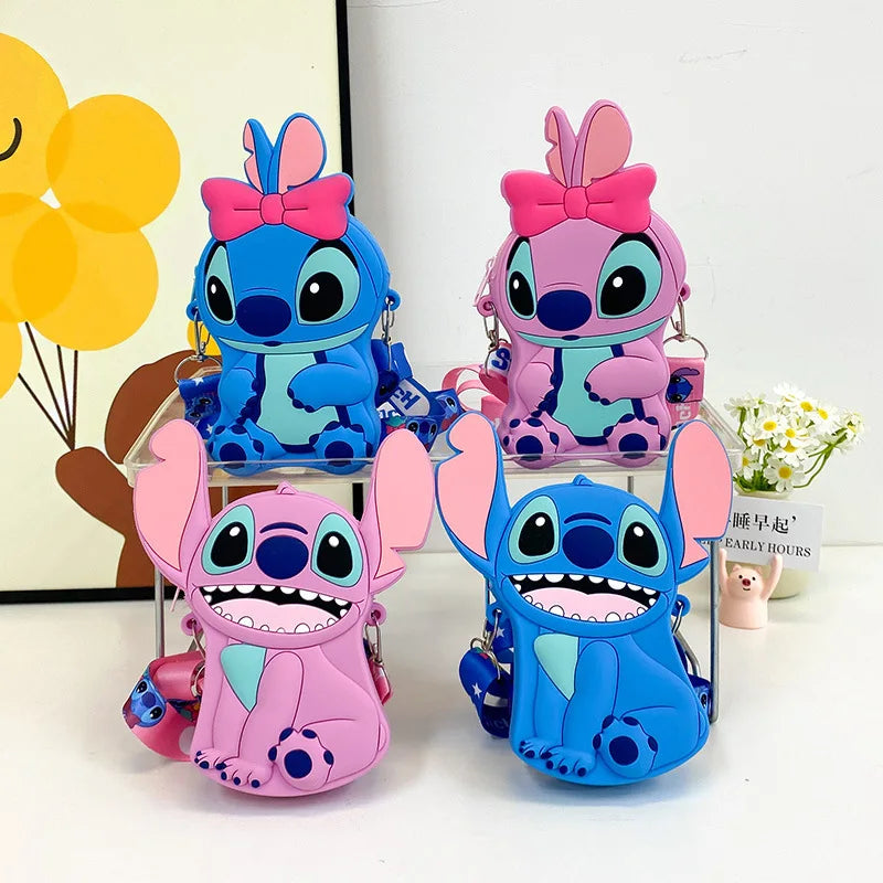 2024 New Children's Messenger Bag Cute Disney Stitch Cartoon Silicone Mini Storage Bags for Girls Boys Outdoor Coin Purse Gifts