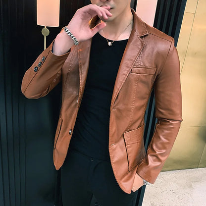 Mens Blazer Jacket Men's Jackets Winter and Autumn Leather Jackets New Arrived 2024 Korean Style Slim Trend Pu Leather Jackets