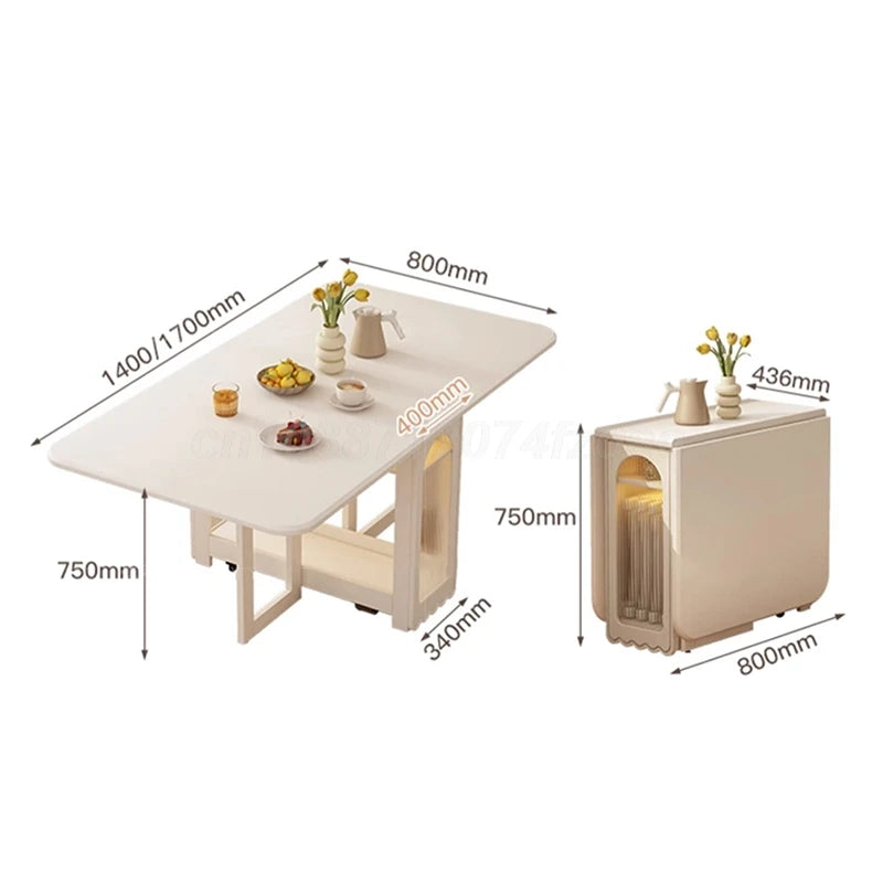 Foldable Dining Table For Small Household Folding Table To Save Space Movable 1.4m Wood Table With 0/2/4/6 Chair Combination Set