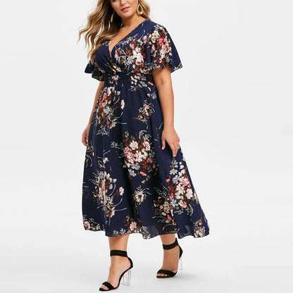 2023 Plus Size 3XL 4XL 5XL Women Dress Floral Chiffon Flower Dress Loose Bohemian Beach Summer Dresses Urban Gypsy Ropa Vestidos