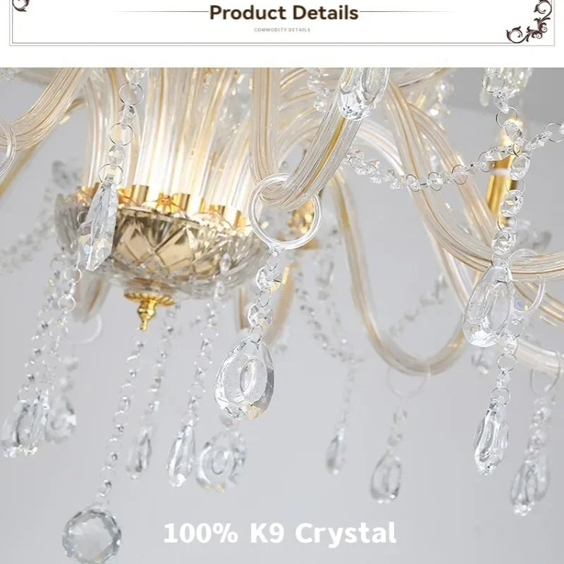 Gold Crystal Candelabra Ceiling Chandelier For Bedroom Dining Room Living Room, Classic Crystal Candle Pendant Chandeliers