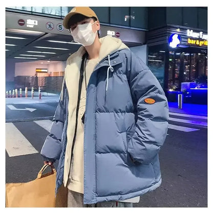 Men's Thickened Warm Cotton Coat Hooded Puffer Jacket Loose Fit Style Winter Parkas Versatile Two-piece Illusion Padded Jacket