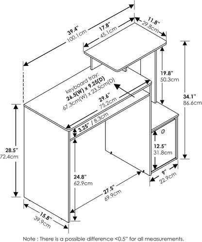 Multipurpose Home Office Escritorio, Tabla de Madera aglomerada, Blanco/Negro, 40.01 x 40.01 x 86.61 cm