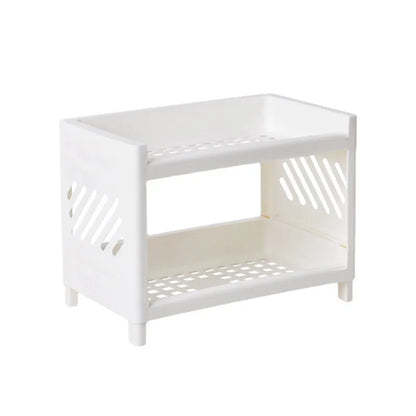 1PC PP Desktop Double Layer Storage Rack Rectangular White Organizing Student Desk Office Cosmetics Stationery