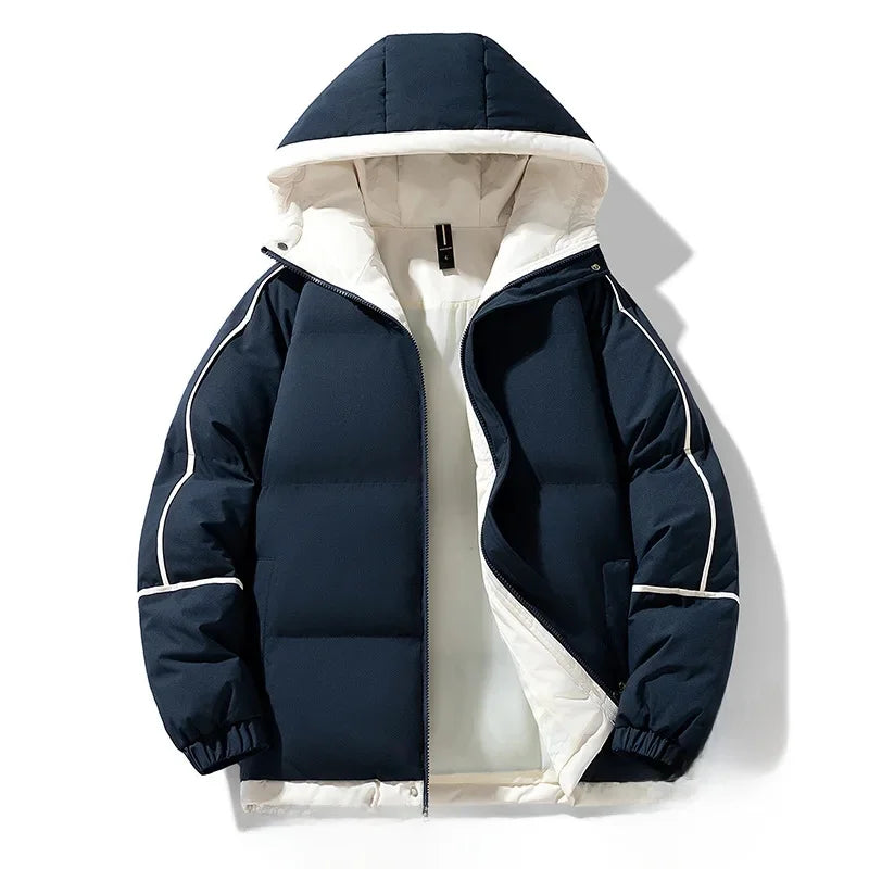 Winter New Men's Hooded Cotton Coat Trendy Loose-Fit Puffer Jacket Thickened Warm Down Cotton-Padded Jacket Casual Scene