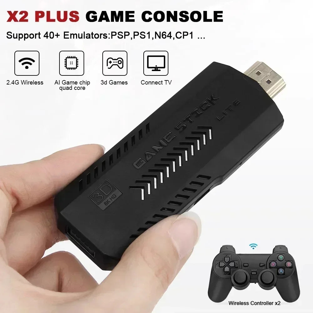 X2 Plus 256G 50000 Games GD10 Pro 4K Game Stick 3D HD Retro Video Game Console Wireless Controller TV 50 Emulator For PS1/N64/DC