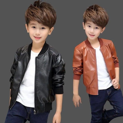 2-12 years old Girls faux leather Jacket Children PU Coat Long Sleeve Zip Belt Locomotive Jacket Stylish Teen Kids Boys Jackets