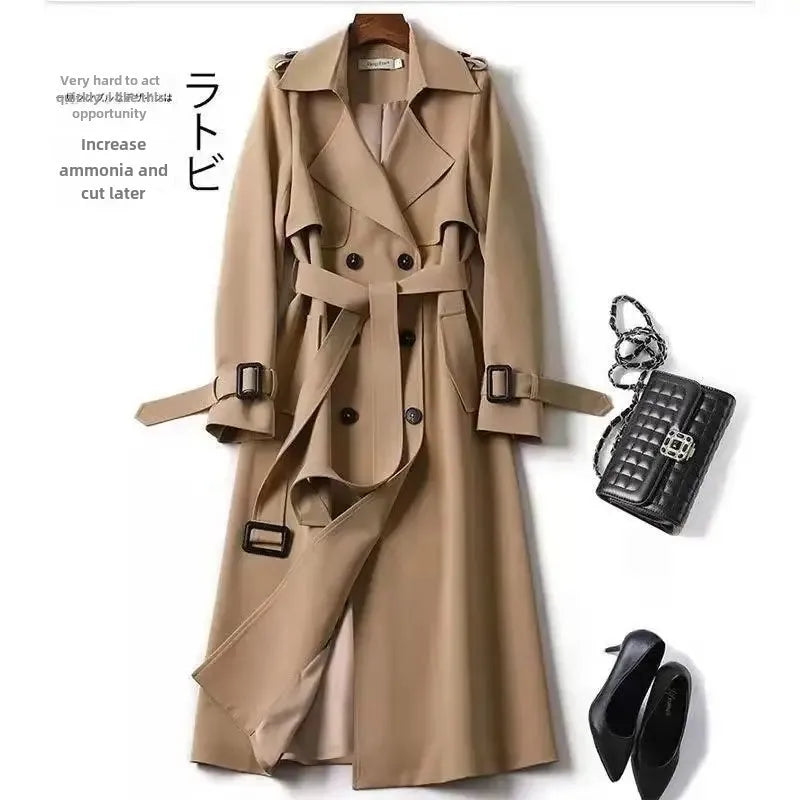 Women's Medium-Length Spring-Autumn 2024 New Korean Style Plus Size Petite Fashionable British Style Overcoat Jacket