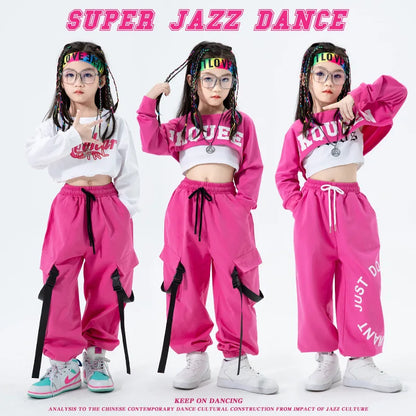 Kids Hip Hop Ballroom Dancing Costumes for Girls Jazz Dance Clothes Stage Wear Shirt Pants Top Vest Outfits Child Dancewear