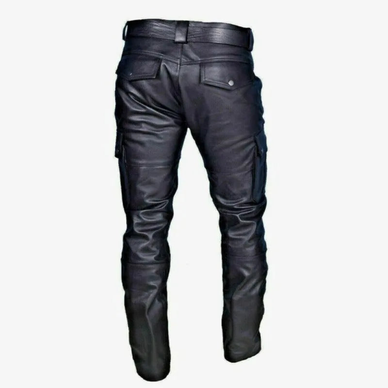 2024 Hot Fashionable and Comfortable Leather Pants for Men with Pure Color PU Strap Leisure and European Style