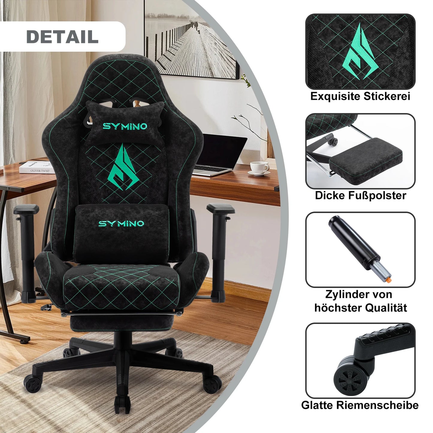 Symino Gaming Chair with Footrest, Racing Chair Design PC Chair, Vintage PU Leather, Ergonomic Office Chair