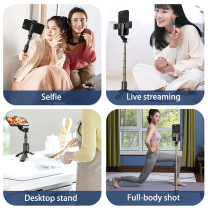 Double Fill Light Selfie Stick Tripod with Wireless Remote, Mini Extendable 4 in 1 Monopod - 360° Rotation Phone Stand Holder