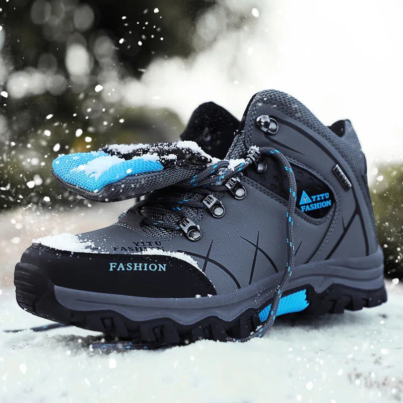 Brand Men Winter Snow Boots Waterproof Leather Sneakers Super Warm Men's Boots Outdoor Male Hiking Boots Work Shoes Size 39-47