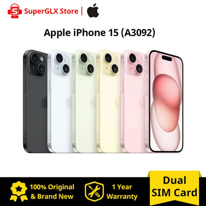 Apple iPhone 15 A3092 iOS 17 Apple A16 Bionic Super Retina XDR OLED Display IP68 dust/water resistant Dual SIM 100% New Original