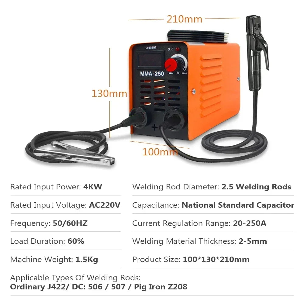 Portable ZX7 250A MMA Arc Welder Inverter Welding Machine 110V 220V Mini Iron Electric Welding Equipment Car Repairing Tools