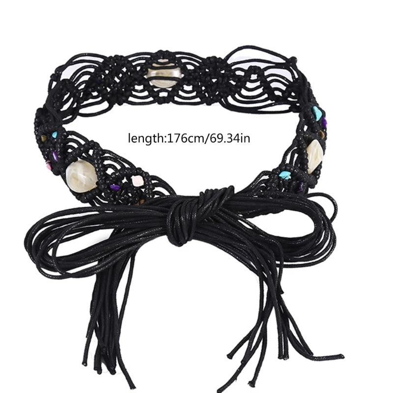 Cowgirl Waist Belts for Braided Vintage Tie Belt with Beads for Impressive Woven Stage Street Dance