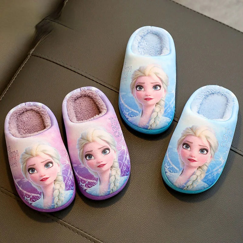 Disney Princess Sofia Elsa Winter Children's Cotton Slippers Girl's Parent-child Snow Non Slip Warm Baby Slippers Size 24-39