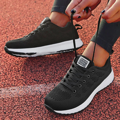 Women's Sneakers Breathable 2024 New Fashion Trainers Flat Woman Vulcanize Shoes Mesh Fabric Lace Up Female Footwear Shoes