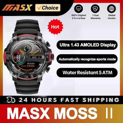 [2024 World Premiere]MASX MOSS Ⅱ Smart Watch 1.43'' AMOLED Display Hi-Fi Phone Calls Military-grade Toughness for Men