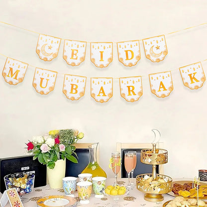 EID Mubarak Banner Ramadan Kareem Banner Party Decorations Supplies Star Moon Hanging Ornament Umrah Mubarak Decoration for Home