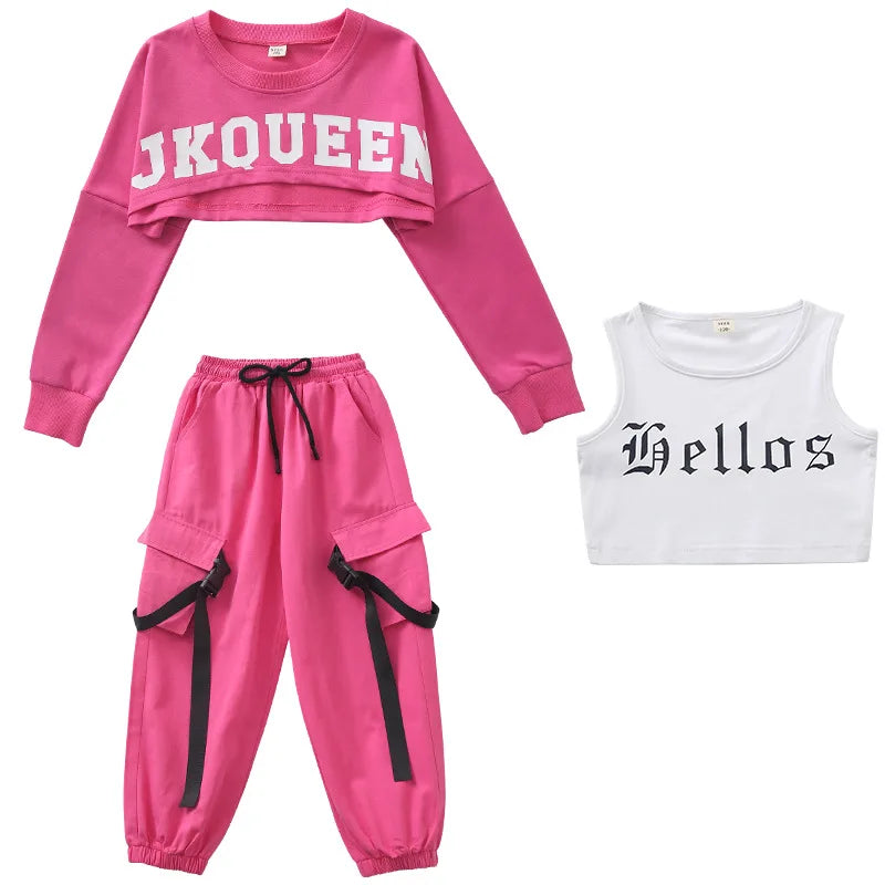 Kids Hip Hop Ballroom Dancing Costumes for Girls Jazz Dance Clothes Stage Wear Shirt Pants Top Vest Outfits Child Dancewear