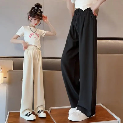 Stylish Ice Silk Black Kids Pants Summer Thin Anti-mosquito Children's Trousers Fashionable Big Kid's Pants For Girls