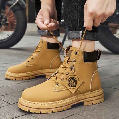 Men Leather Shoes High Top Boots Fashion Motorcycle Ankle Boots Men Winter Boots Man Shoes Lace-Up Botas Hombre Spring Hot Sale