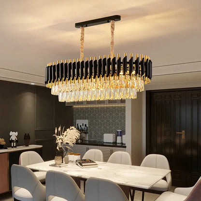 LED Luxury Black Gold Crystal Chandeliers For Living Room Kitchen Island Lustre Hanging Pendant Lamp Indoor Lighting Fixture