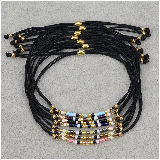 5pcs/lot Boho Rice Beads Charm Braided Bracelet Men Adjustable Black Cord Lucky String Bracelets Femme Fashion Jewelry