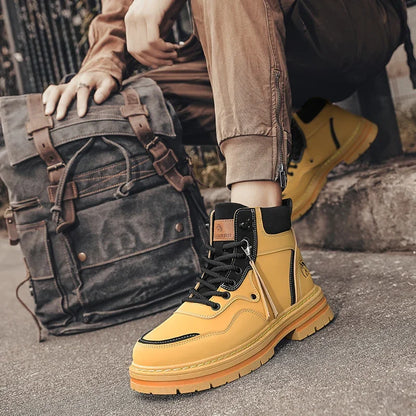 High Top Boots Men's Leather Shoes Fashion Motorcycle Ankle Boots for Men Winter Boots Man Shoes Lace-Up Botas Hombre