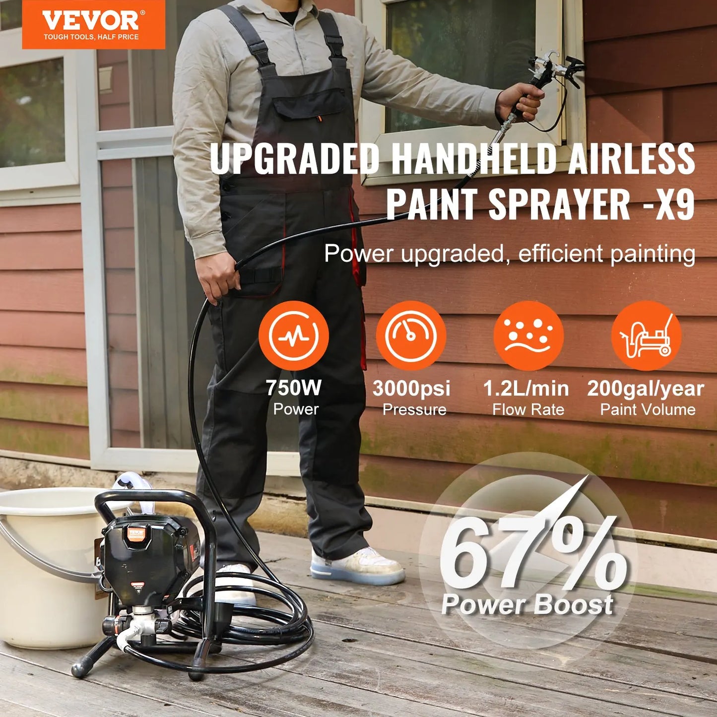 VEVOR 750W 3000PSI High Efficiency Electric Airless Sprayer Fine And Even Painting Effect Handheld Paint Sprayers for Home