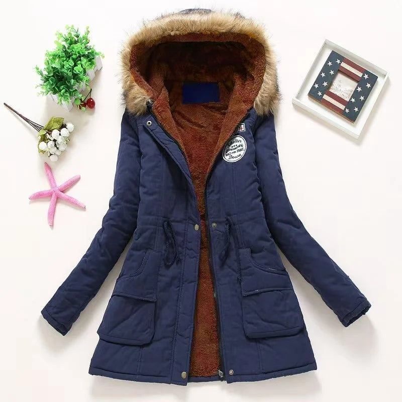 Casual All-Match Winter Jacket Women New In Coat Fleece Warm Elegant Multicolor Padded Jacket Slim Drawstring Outdoor Hooded Top