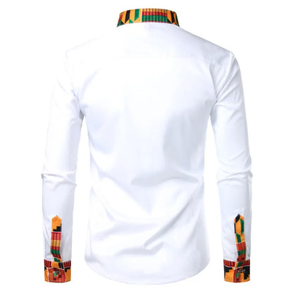 New African Clothing Men's Shirt Standing Neck Digital Printing Long Sleeve Flower Shirt Men's Cardigan Top