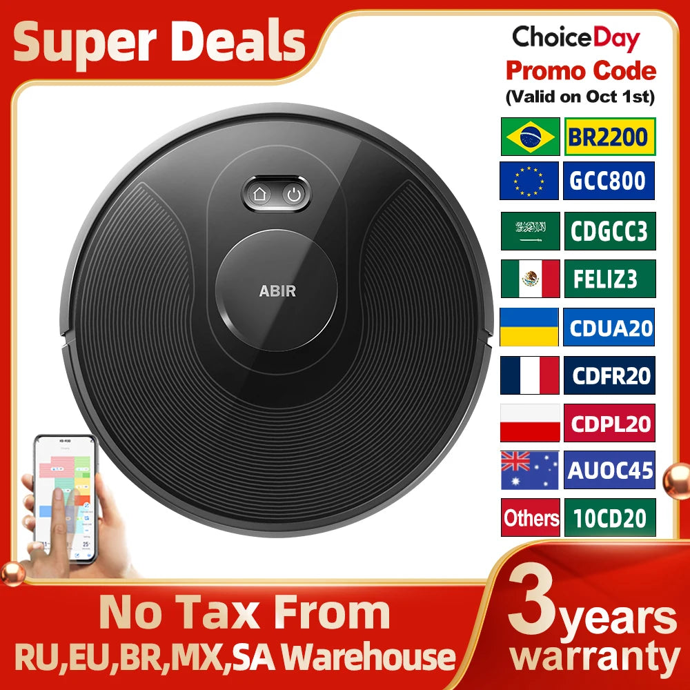 ABIR X8 Robot Vacuum Cleaner ,Laser System, Multiple Floors Maps, Zone Cleaning,Restricted Area Setting for Home Carpet Cleaning