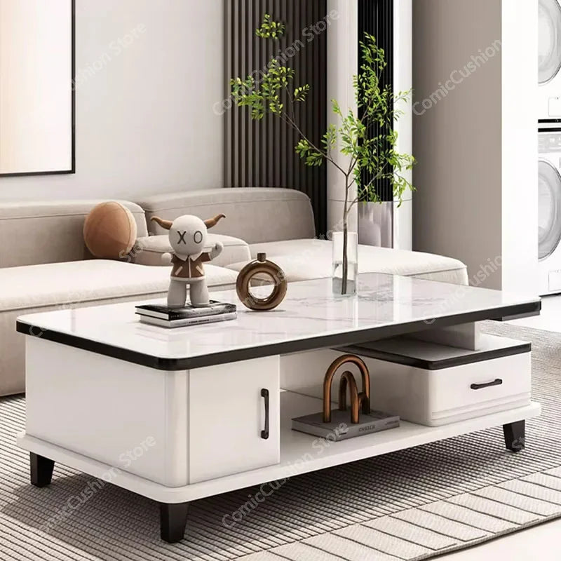 Minimalist Shelf Coffee Tables Storage White Marble Hotel Nordic Modern  Table Design Floor Mesita Auxiliar Furniture