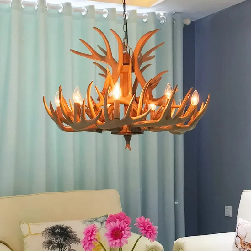 Retro Resin Antler Led Chandelier Restaurant Room Desks Loft Ceiling Pendant Lights Home Decoration Accessories Light Fixture