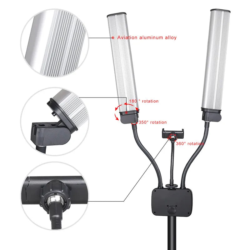 Lampe de Sol Double Bras LED pour Extensions de Cils avec Support de Téléphone Portable Lampe de Maquillage Portable pour Tiktok