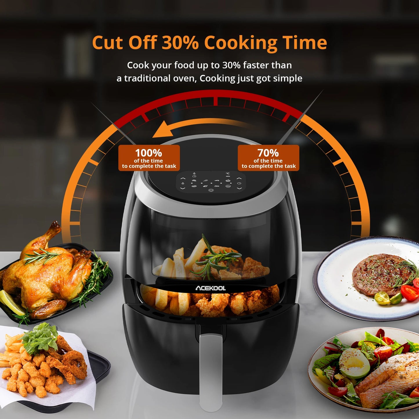 Air Fryer, 8 QT Airfryer Oven with Viewing Window Oilless Cooker with Digital Display 8 Cooking Presets Dishwasher Safe black