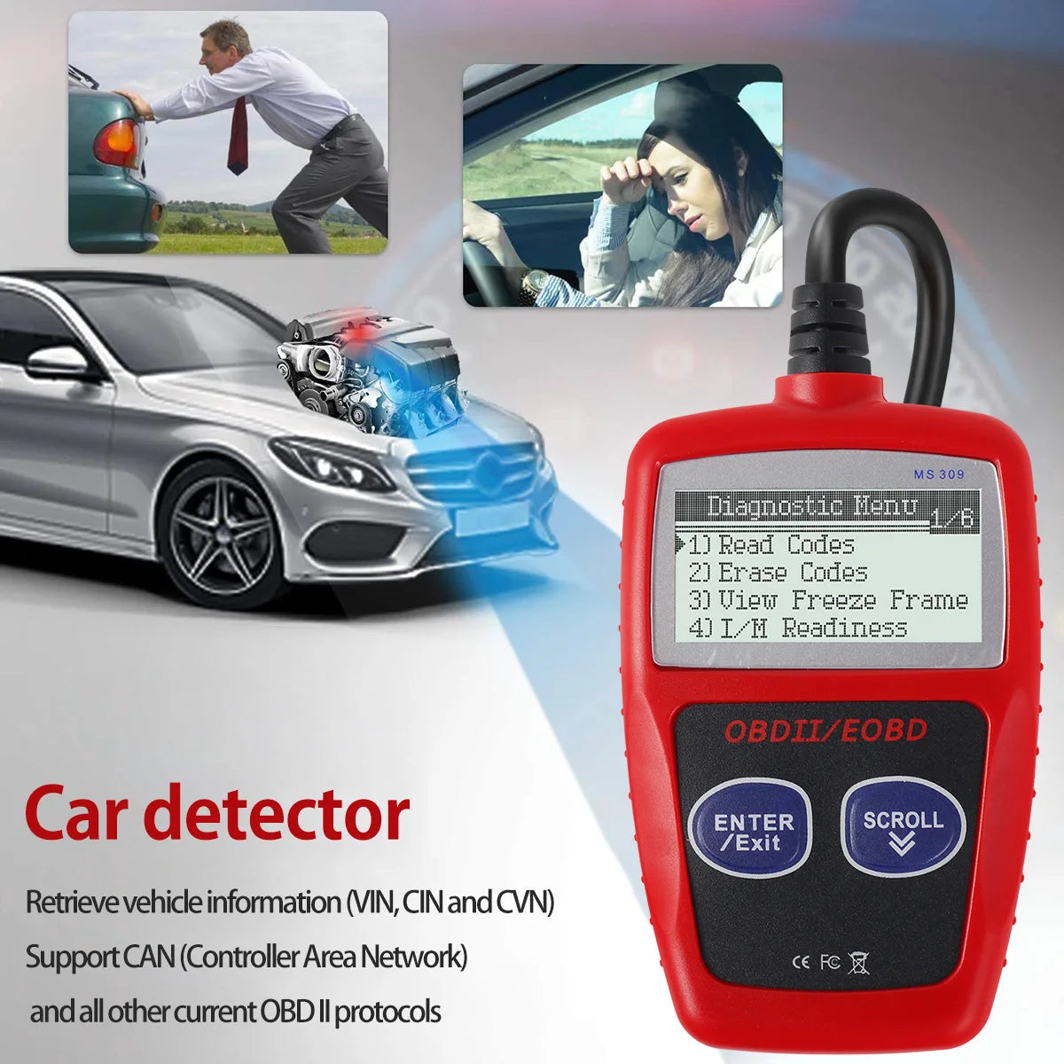 Car Fault Code Reader MS309 Automotive Code Reader OBD2 Scanner Car Check Engine Fault View Freeze Data CAN Diagnostic Tool