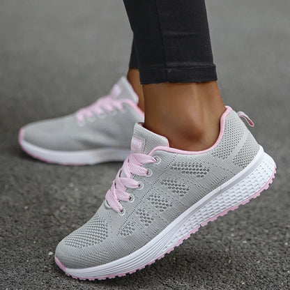 Women's Sneaker 2024 New Fashion Breathable Trainers Comfortable Sneakers Mesh Fabric Lace Up Women's Tennis Shoes For Women