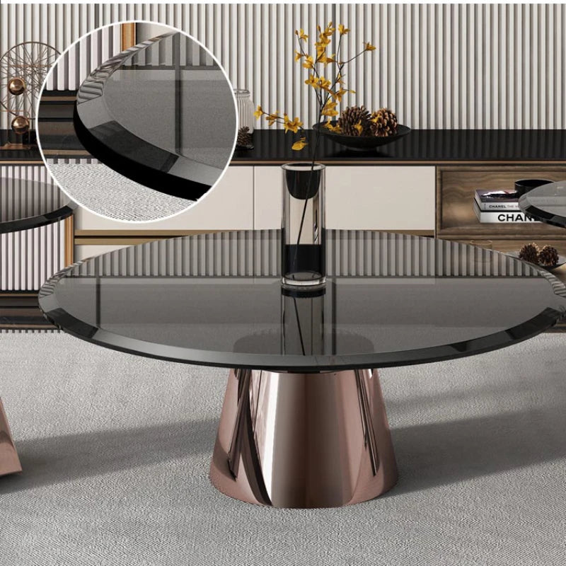 Light Luxury Round Tempered Glass Coffee Tables Home Small Apartment Rose Gold Corner Table Designer Living Room Side Table