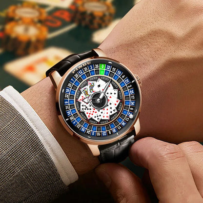 PINDU Design New Mechanical Watch NH35 Poker Rotating Dial Las Vegas Roulette Table Theme Automatic Watch Men's Luminous Hands