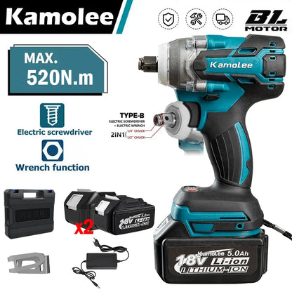 Kamolee  520N.m High Torque Brushless Electric Impact Wrench 1/2 & 1/4 Inch Compatible With Makita 18V Battery [DTW285-B]